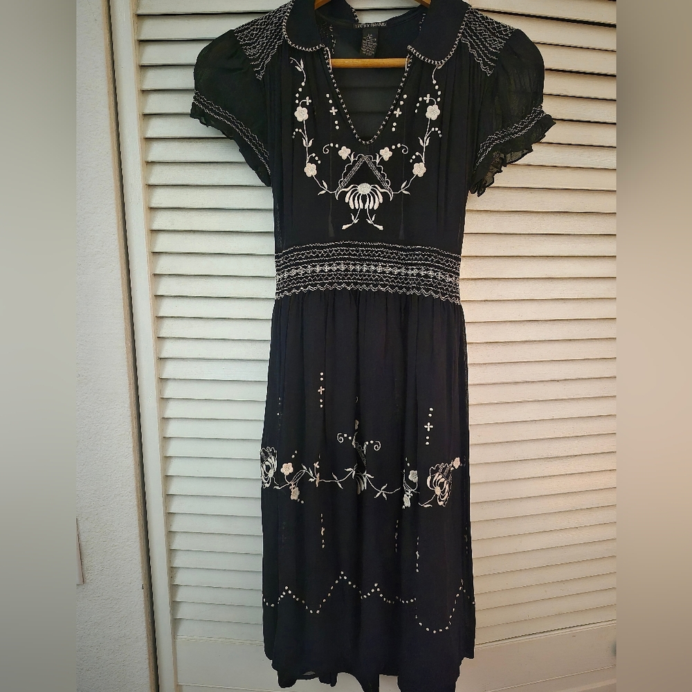 Lucky Brand Black & White Embroidered Dress XS